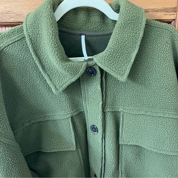 Free People Olive Green Button Up Fleece James Jacket Size L - Picture 4 of 16